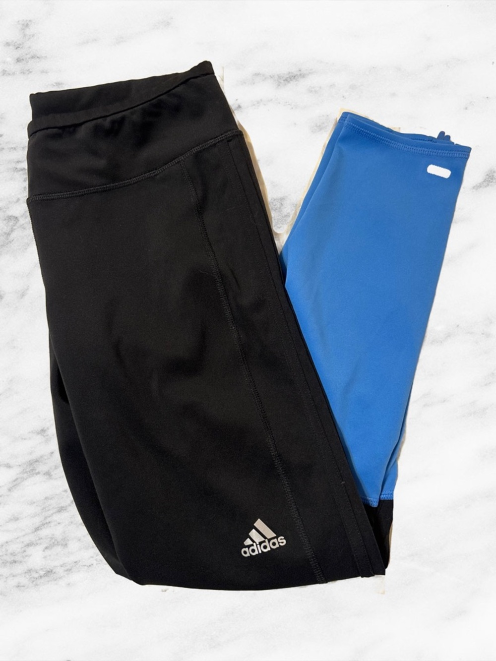 adidas Black and Bright Blue Athletic Leggingsy
